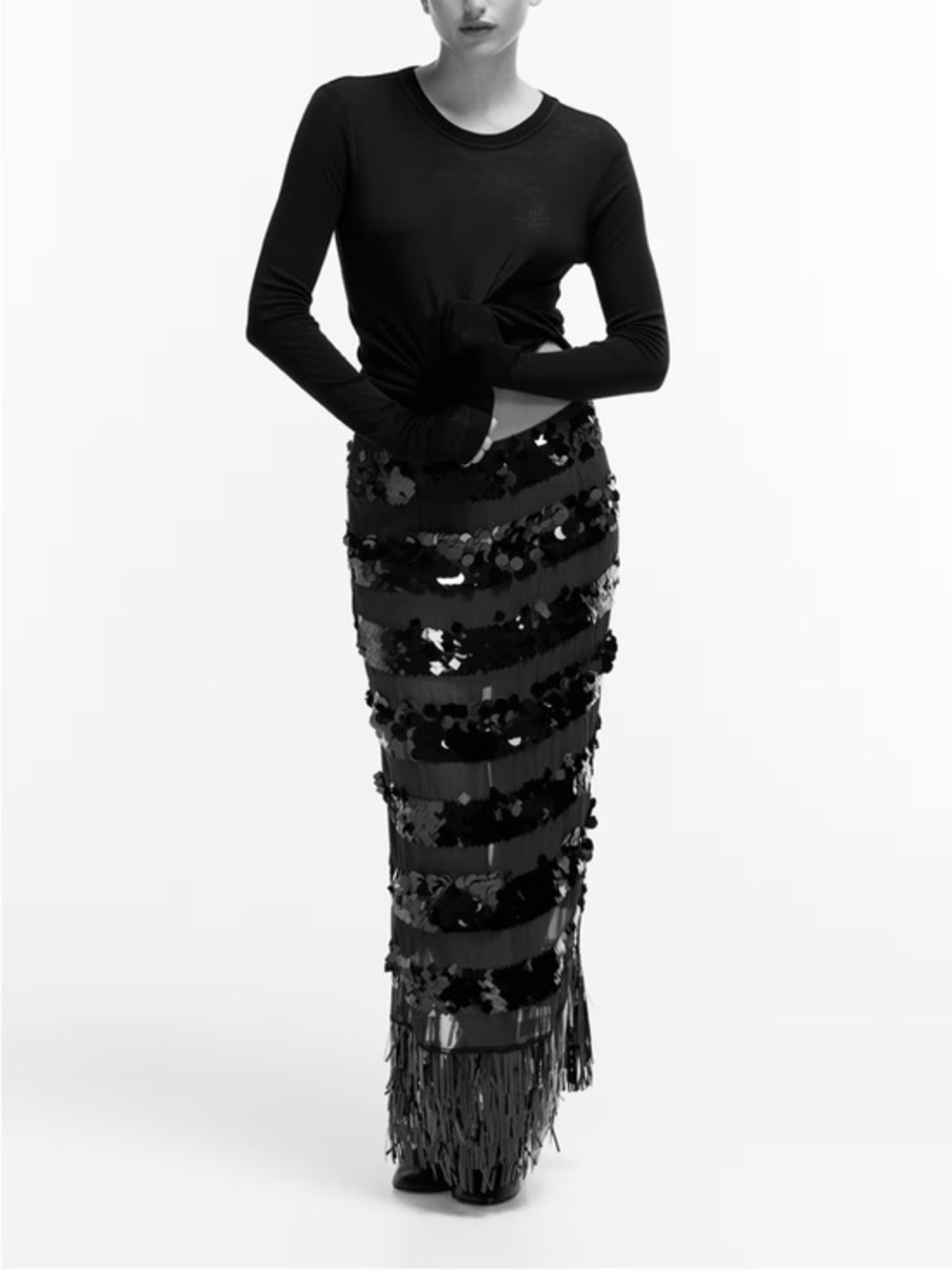 Black Sequin Maxi Skirt